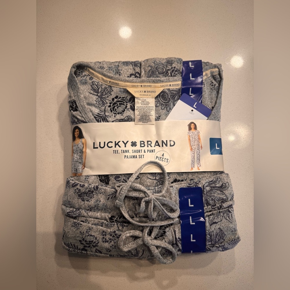 4 Piece Lucky Brand Blue Floral Set! Tee, Tank, Short & Pan Pajama Set - NWT
